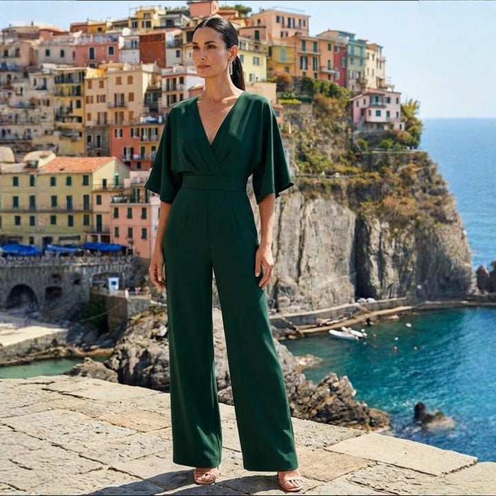 Norvelle | Women's V-Neck Half Sleeve Jumpsuit Summer Party